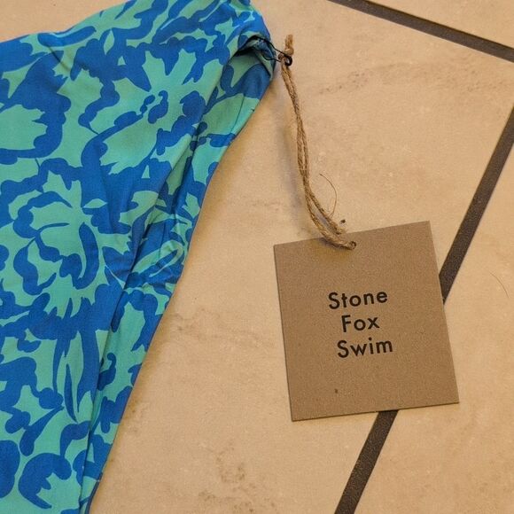 NWT Stone Fox Swim Sumatra Bikini Bottom Ocean Bloom blue high rise size XS - Picture 5 of 10